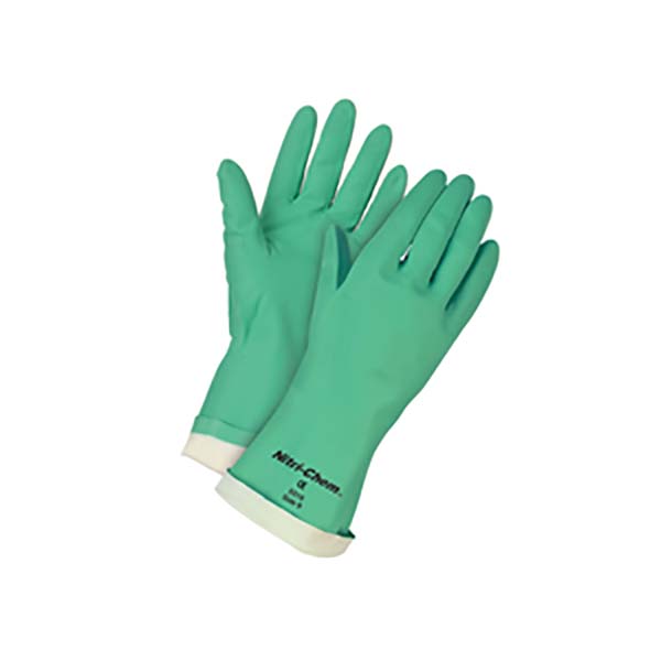 Nitri-Chem!" Flock Lined Green Nitrile Gloves Industrial Grade